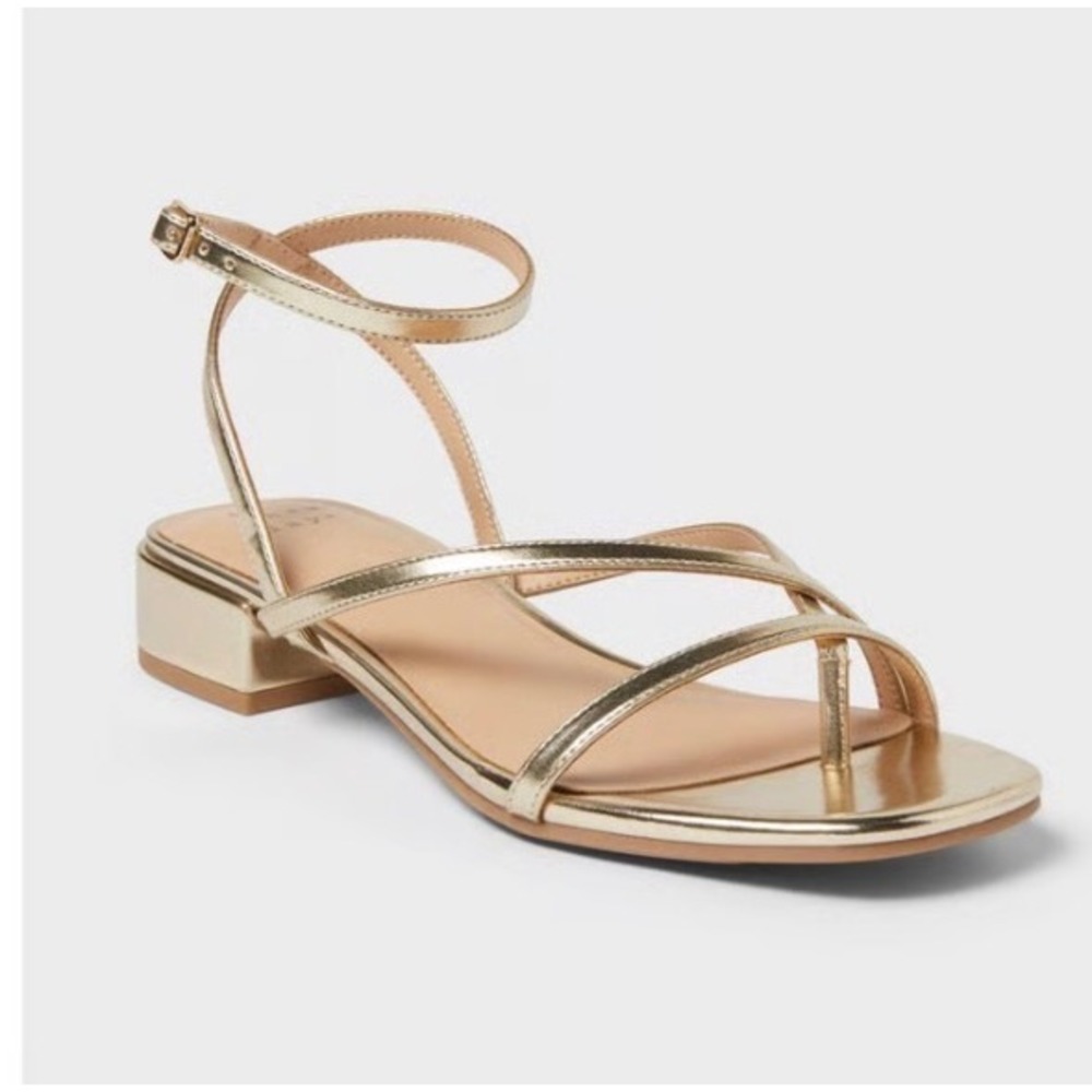 A New Day Goldie sandals 11 Gold NEW Metallic Block Heel Square Toe Buckle strap